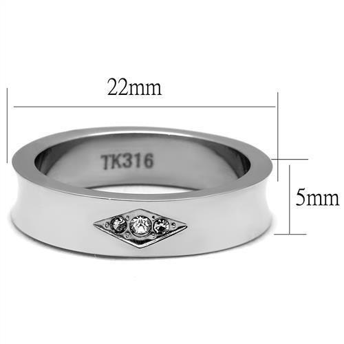 TK2562 - High polished (no plating) Stainless Steel Ring with Top Grade Crystal  in Clear - Joyeria Lady
