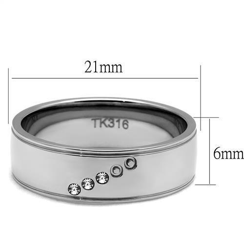 TK2564 - High polished (no plating) Stainless Steel Ring with Top Grade Crystal  in Clear - Joyeria Lady