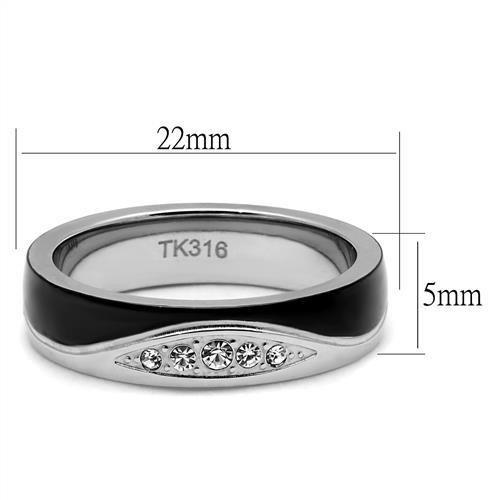 TK2568 - Two-Tone IP Black (Ion Plating) Stainless Steel Ring with Top Grade Crystal  in Clear - Joyeria Lady