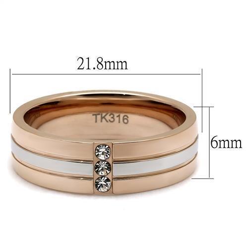 TK2570 - Two-Tone IP Rose Gold Stainless Steel Ring with Top Grade Crystal  in Clear - Joyeria Lady