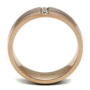 TK2570 - Two-Tone IP Rose Gold Stainless Steel Ring with Top Grade Crystal  in Clear