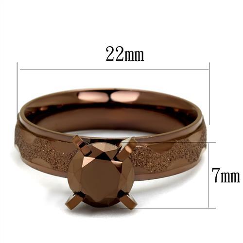 TK2595 - IP Coffee light Stainless Steel Ring with AAA Grade CZ  in Light Coffee - Joyeria Lady