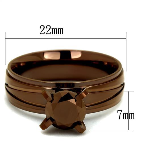 TK2598 - IP Coffee light Stainless Steel Ring with AAA Grade CZ  in Light Coffee - Joyeria Lady
