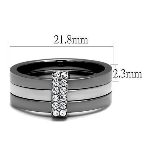 TK2599 - Two Tone IP Light Black (IP Gun) Stainless Steel Ring with Top Grade Crystal  in Clear - Joyeria Lady