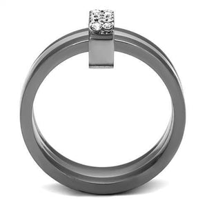 TK2599 - Two Tone IP Light Black (IP Gun) Stainless Steel Ring with Top Grade Crystal  in Clear