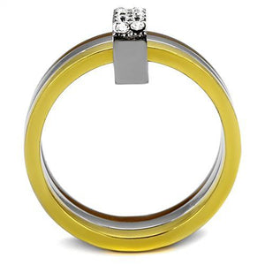 TK2600 - Three Tone IPï¼ˆIP Gold & IP Light coffee & High Polished) Stainless Steel Ring with Top Grade Crystal  in Clear