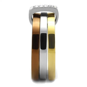 TK2600 - Three Tone IPï¼ˆIP Gold & IP Light coffee & High Polished) Stainless Steel Ring with Top Grade Crystal  in Clear