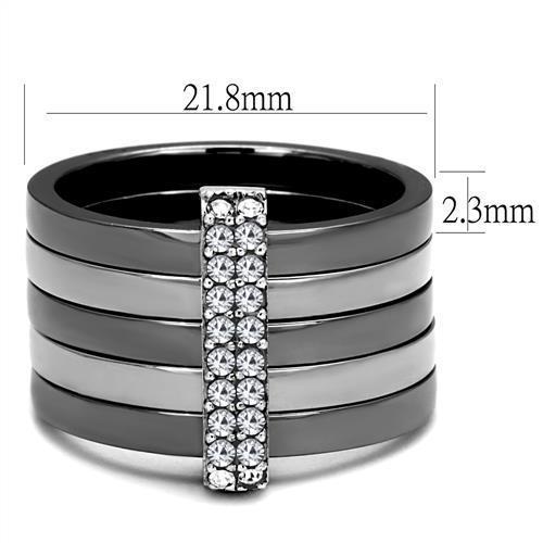 TK2602 - Two Tone IP Light Black (IP Gun) Stainless Steel Ring with Top Grade Crystal  in Clear - Joyeria Lady