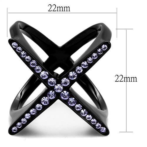 TK2603 - IP Black(Ion Plating) Stainless Steel Ring with Top Grade Crystal  in Amethyst - Joyeria Lady