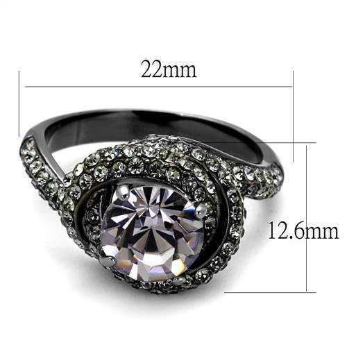 TK2604 - IP Light Black  (IP Gun) Stainless Steel Ring with Top Grade Crystal  in Light Amethyst - Joyeria Lady