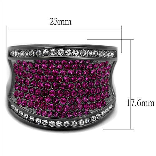 TK2606 - IP Light Black  (IP Gun) Stainless Steel Ring with Top Grade Crystal  in Amethyst - Joyeria Lady