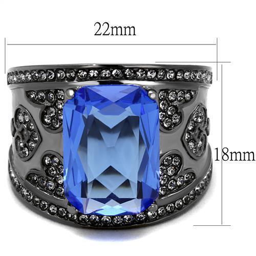 TK2607 - IP Light Black  (IP Gun) Stainless Steel Ring with Top Grade Crystal  in Sapphire - Joyeria Lady