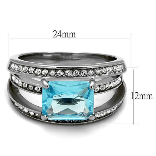TK2608 - No Plating Stainless Steel Ring with Synthetic Synthetic Glass in Sea Blue - Joyeria Lady