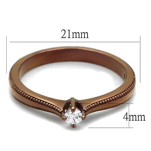 TK2610 - IP Coffee light Stainless Steel Ring with AAA Grade CZ  in Clear - Joyeria Lady