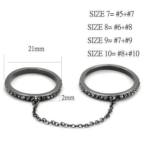 TK2614 - IP Light Black  (IP Gun) Stainless Steel Ring with Top Grade Crystal  in Jet - Joyeria Lady