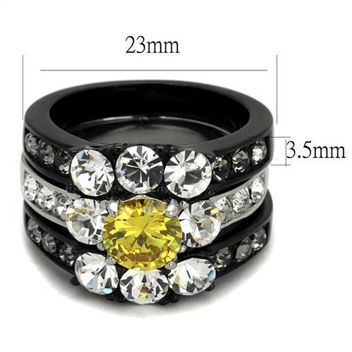 TK2615 - Two-Tone IP Black (Ion Plating) Stainless Steel Ring with AAA Grade CZ  in Topaz - Joyeria Lady