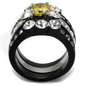 TK2615 - Two-Tone IP Black (Ion Plating) Stainless Steel Ring with AAA Grade CZ  in Topaz