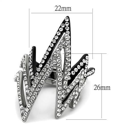 TK2619 - Two-Tone IP Black (Ion Plating) Stainless Steel Ring with Top Grade Crystal  in Clear - Joyeria Lady