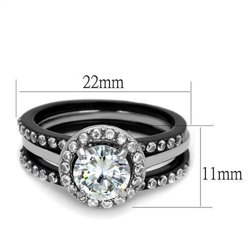 TK2620 - Two-Tone IP Black (Ion Plating) Stainless Steel Ring with AAA Grade CZ  in Clear - Joyeria Lady