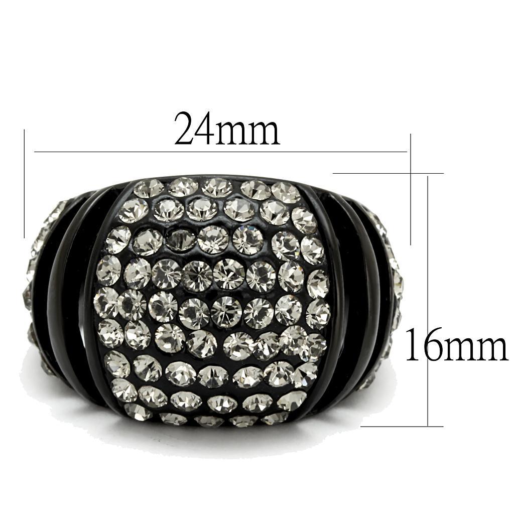TK2643 - IP Black(Ion Plating) Stainless Steel Ring with Top Grade Crystal  in Hematite - Joyeria Lady