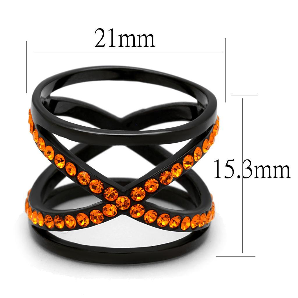 TK2645 - IP Black(Ion Plating) Stainless Steel Ring with Top Grade Crystal  in Orange - Joyeria Lady