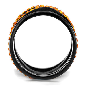 TK2645 - IP Black(Ion Plating) Stainless Steel Ring with Top Grade Crystal  in Orange