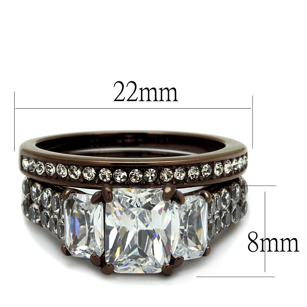 TK2646 - IP Dark Brown (IP coffee) Stainless Steel Ring with AAA Grade CZ  in Clear - Joyeria Lady