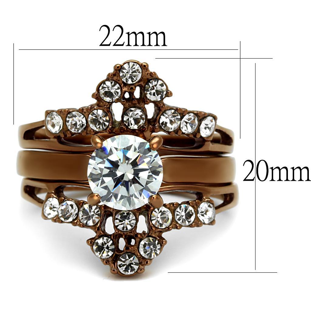 TK2647 - IP Coffee light Stainless Steel Ring with AAA Grade CZ  in Clear - Joyeria Lady