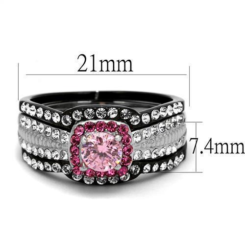 TK2651 - Two-Tone IP Black (Ion Plating) Stainless Steel Ring with AAA Grade CZ  in Light Rose - Joyeria Lady