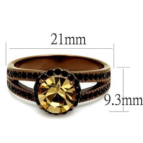 TK2654 - IP Coffee light Stainless Steel Ring with Top Grade Crystal  in Light Smoked - Joyeria Lady
