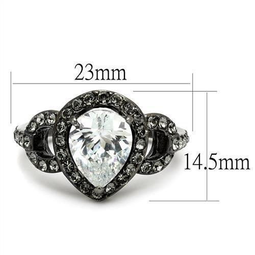 TK2655 - IP Light Black  (IP Gun) Stainless Steel Ring with AAA Grade CZ  in Clear - Joyeria Lady