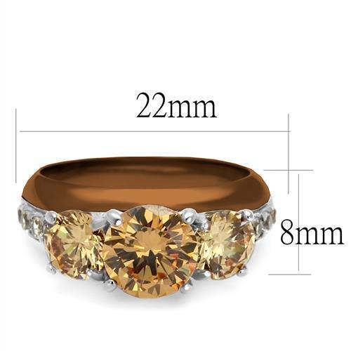 TK2656 - Two Tone IP Light Brown (IP Light coffee) Stainless Steel Ring with AAA Grade CZ  in Champagne - Joyeria Lady
