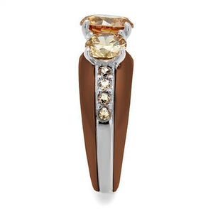 TK2656 - Two Tone IP Light Brown (IP Light coffee) Stainless Steel Ring with AAA Grade CZ  in Champagne