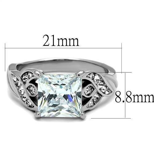 TK2657 - High polished (no plating) Stainless Steel Ring with AAA Grade CZ  in Clear - Joyeria Lady