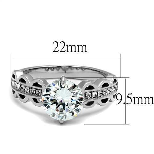 TK2658 - High polished (no plating) Stainless Steel Ring with AAA Grade CZ  in Clear - Joyeria Lady