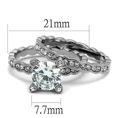 TK2659 - High polished (no plating) Stainless Steel Ring with AAA Grade CZ  in Clear - Joyeria Lady