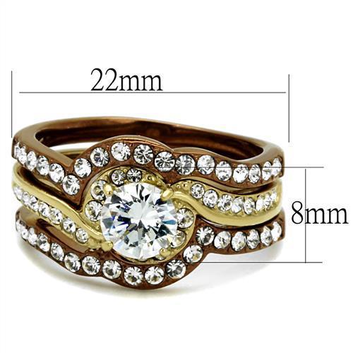 TK2669 - IP Gold & IP Light Brown (IP Light coffee) Stainless Steel Ring with AAA Grade CZ  in Clear - Joyeria Lady