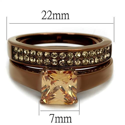 TK2670 - IP Coffee light Stainless Steel Ring with AAA Grade CZ  in Champagne - Joyeria Lady