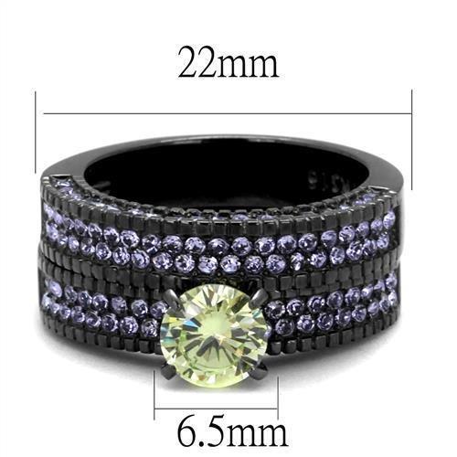 TK2672 - IP Light Black  (IP Gun) Stainless Steel Ring with AAA Grade CZ  in Apple Green color - Joyeria Lady