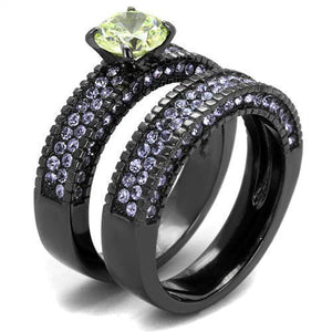 TK2672 - IP Light Black  (IP Gun) Stainless Steel Ring with AAA Grade CZ  in Apple Green color
