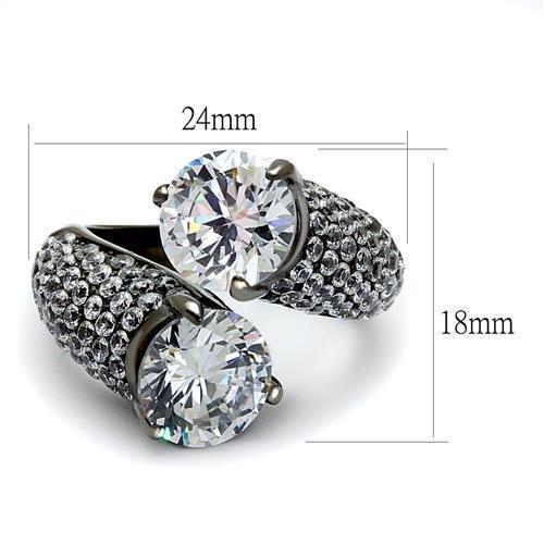 TK2674 - IP Light Black  (IP Gun) Stainless Steel Ring with AAA Grade CZ  in Clear - Joyeria Lady