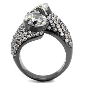 TK2674 - IP Light Black  (IP Gun) Stainless Steel Ring with AAA Grade CZ  in Clear