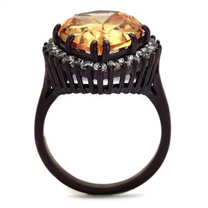 TK2675 - IP Dark Brown (IP coffee) Stainless Steel Ring with AAA Grade CZ  in Champagne
