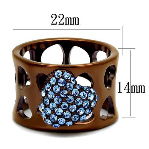 TK2676 - IP Coffee light Stainless Steel Ring with Top Grade Crystal  in Aquamarine - Joyeria Lady