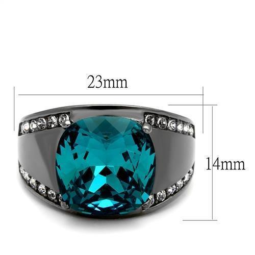 TK2678 - IP Light Black  (IP Gun) Stainless Steel Ring with Top Grade Crystal  in Blue Zircon - Joyeria Lady