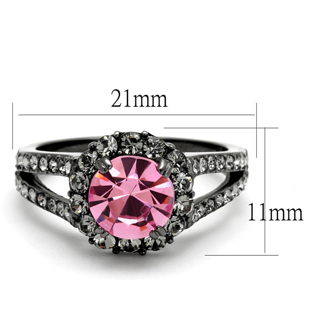 TK2680 - IP Light Black  (IP Gun) Stainless Steel Ring with Top Grade Crystal  in Light Rose - Joyeria Lady