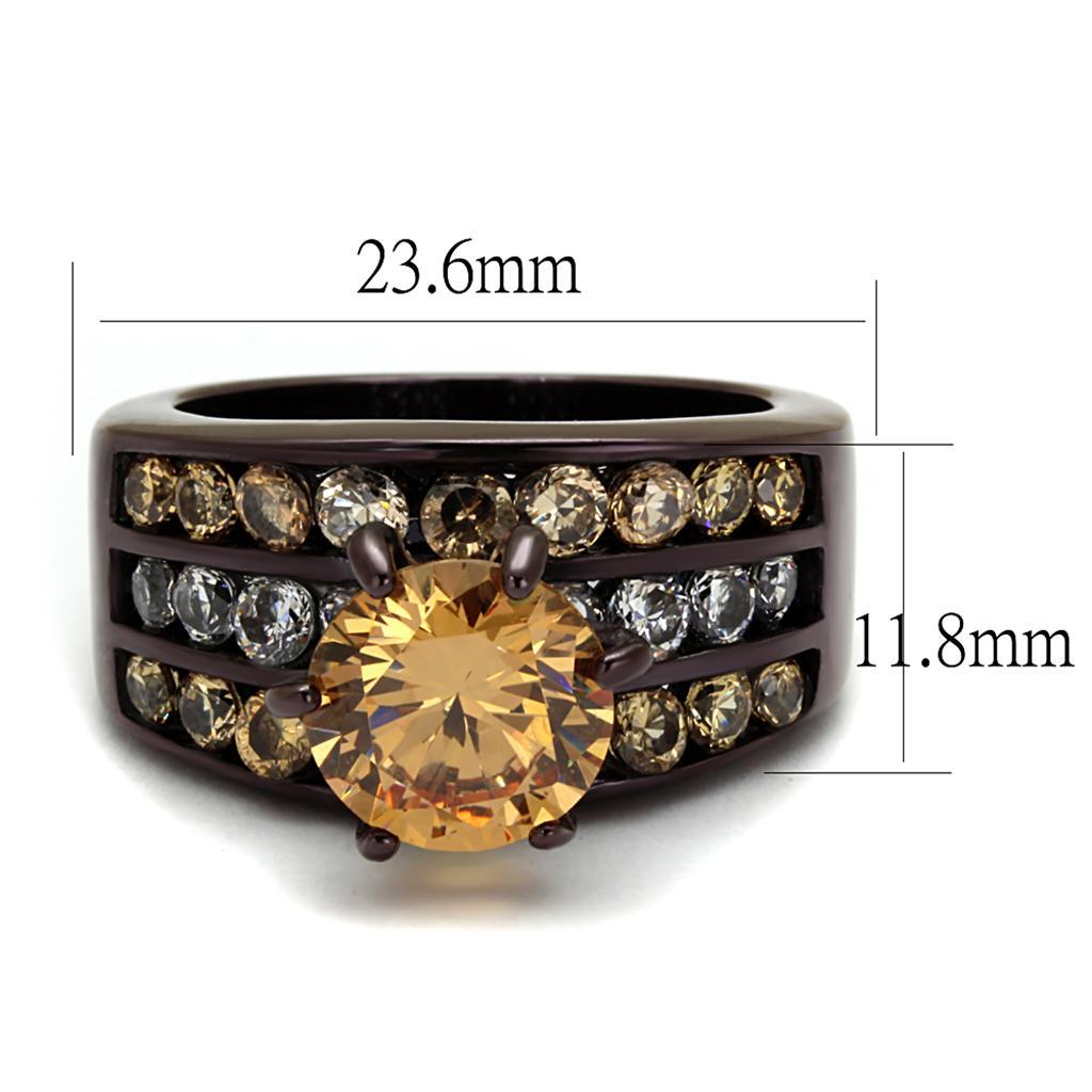 TK2681 - IP Dark Brown (IP coffee) Stainless Steel Ring with AAA Grade CZ  in Champagne - Joyeria Lady