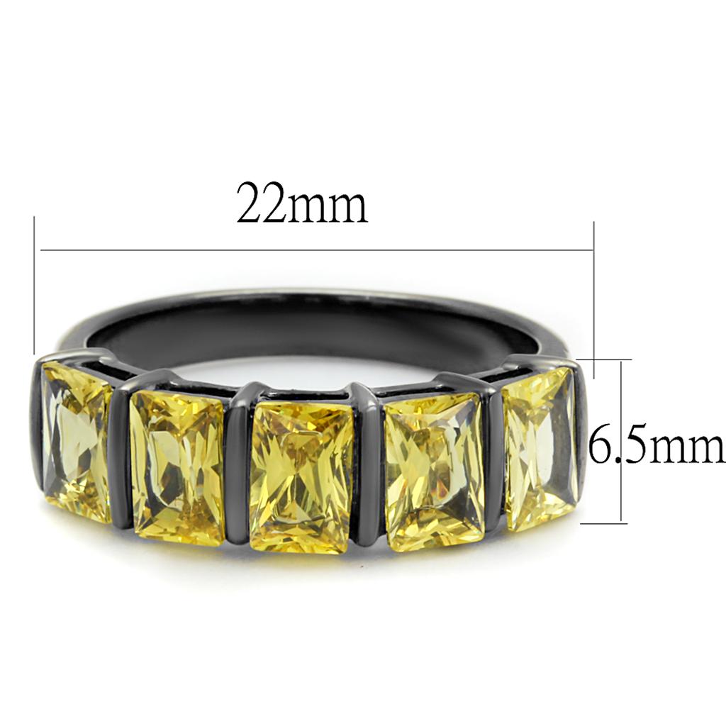 TK2683 - IP Light Black  (IP Gun) Stainless Steel Ring with AAA Grade CZ  in Topaz - Joyeria Lady