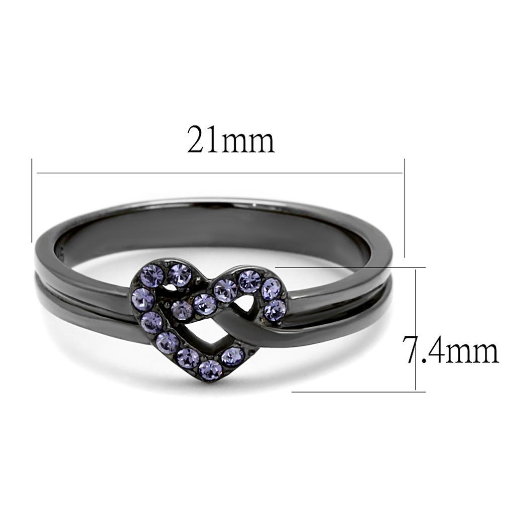 TK2685 - IP Light Black  (IP Gun) Stainless Steel Ring with Top Grade Crystal  in Light Amethyst - Joyeria Lady