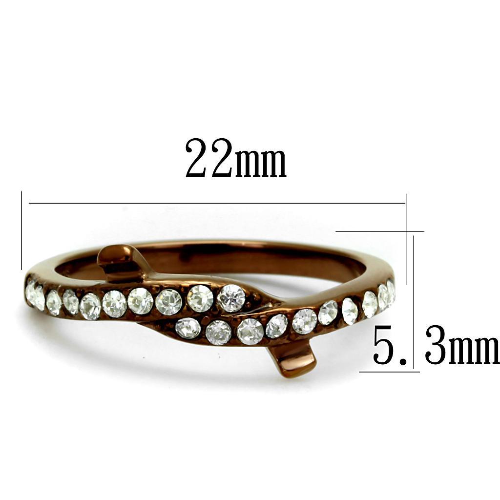 TK2687 - IP Coffee light Stainless Steel Ring with Top Grade Crystal  in Clear - Joyeria Lady